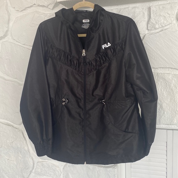 Fila Black designer front zipper pull sides slight shine jacket - Picture 1 of 16